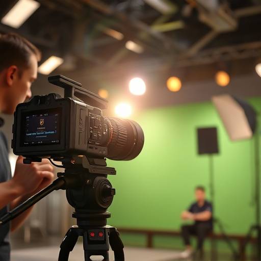 Cámara de cine grabando una escena en un set profesional.