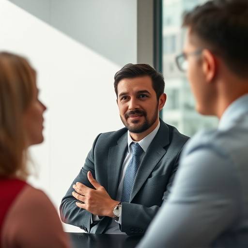 Entrevista a un ejecutivo en un entorno corporativo.