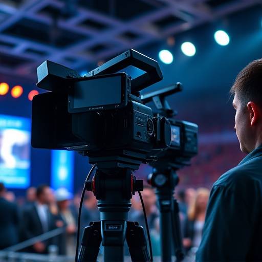 Equipo técnico transmitiendo un evento en vivo.